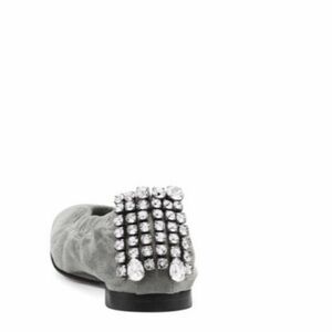 STUART WEITZMAN Dixie Baby Blue Suede Ballet Flats Crystal Heel Detail Size 7